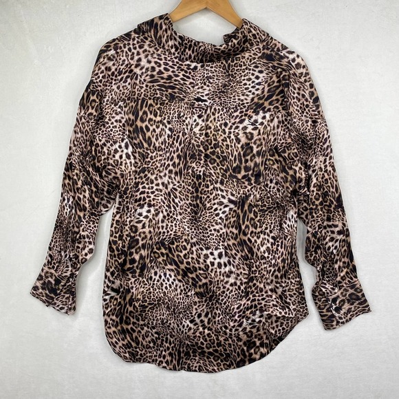 NWT All SAINTS Inez Kiku Wave-Effect Cheetah Print Over Sized Button Down Shirt - Picture 5 of 8